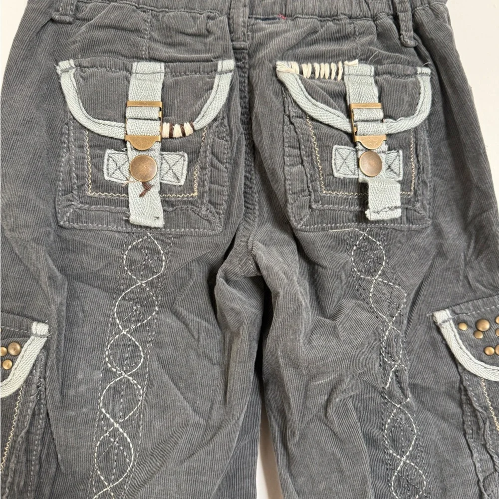 Girls Size 5 Corduroy Cargo Capri Pants Y2K Studded Embroidered